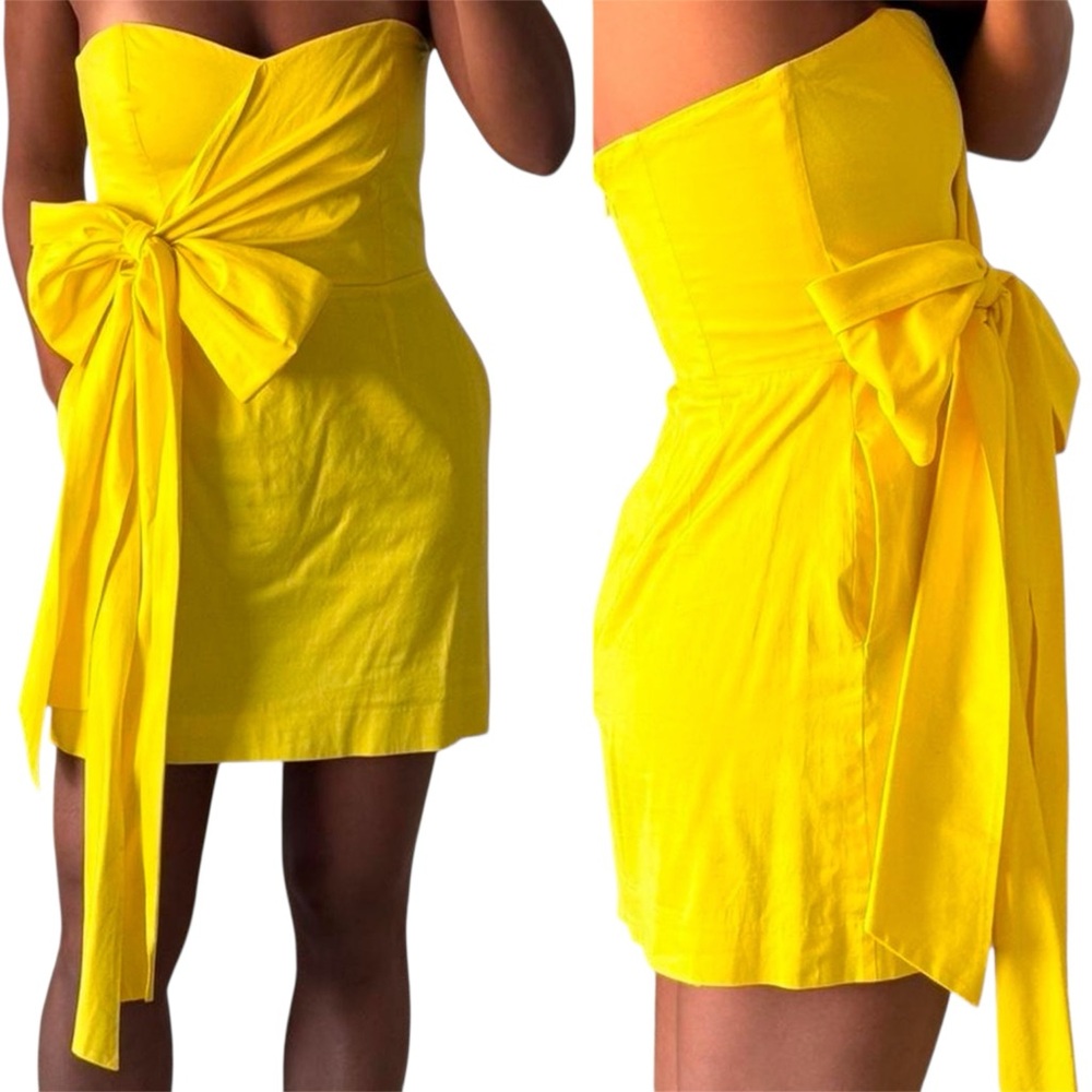 French Connection Yellow Strapless Wrap Style Mini Dress Size 8
